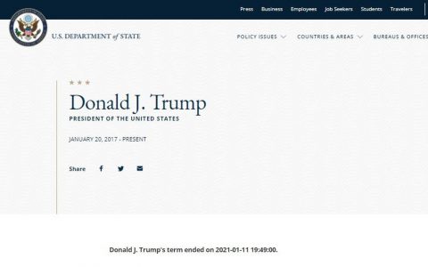 The US State Department website says that Trump’s term is ‘ending on January 11’.  world