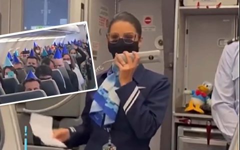 Hear what the Azul flight attendant said before all passengers put on their hats